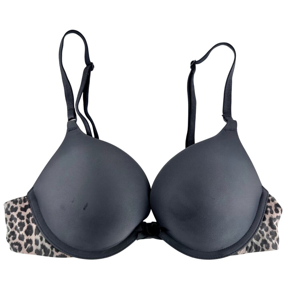 Victoria's Secret Leopard Print Demi Push-Up Bra Underwired Adjustable Gray 32B